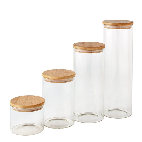 Snow Joe EatNeat Set of 4 Airtight Glass Kitchen Containers W Bamboo Lids HBS902SET